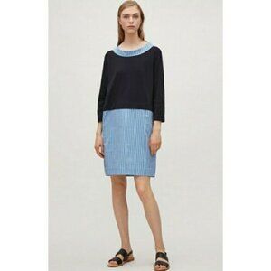 COS Shirt Dress Knit Top Striped Skirt Cotton Foldover Collar Color block Jumper